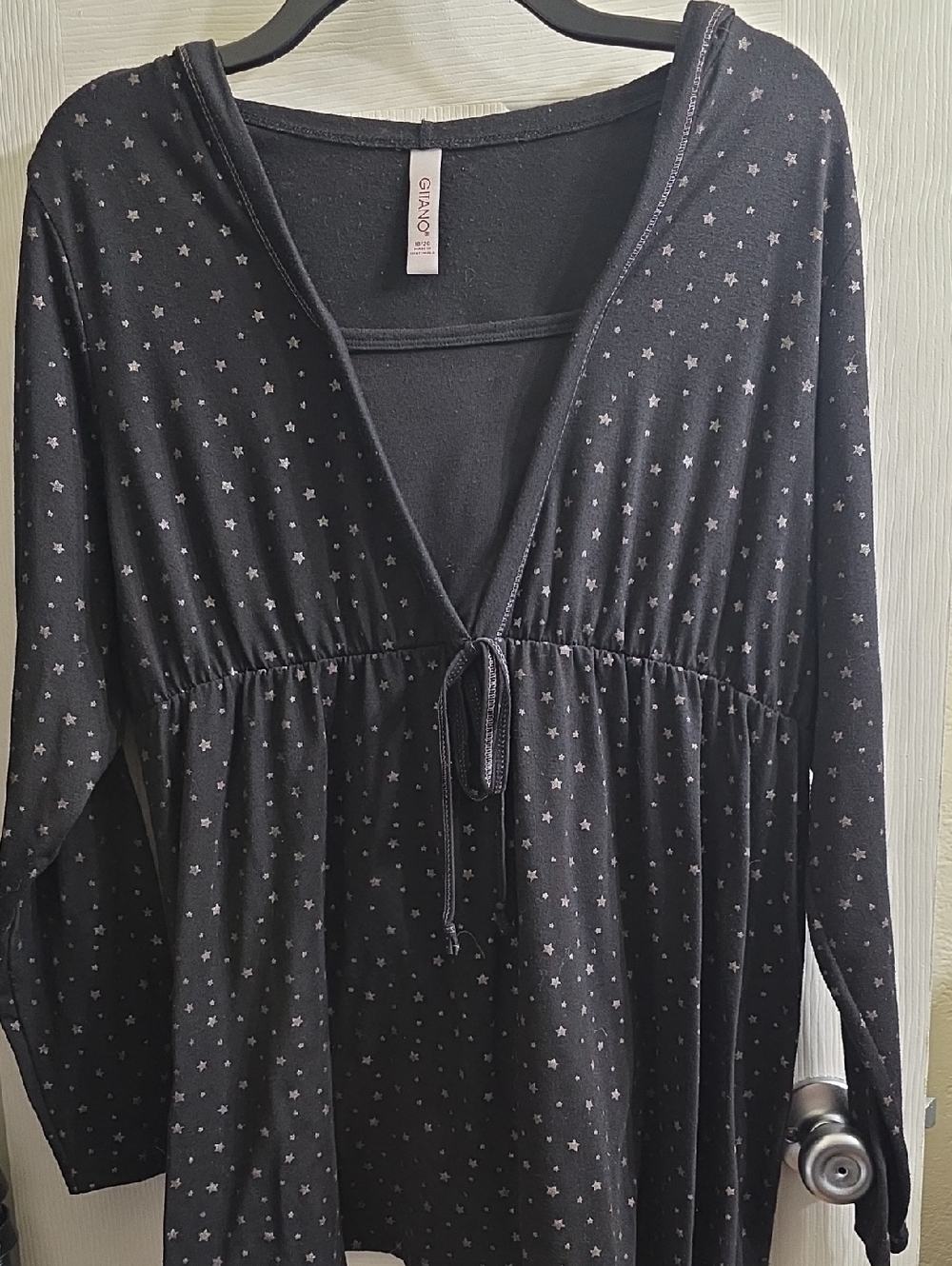 Vintage Gitano Black Star-Print Babydoll Tunic Top Size 18/20
